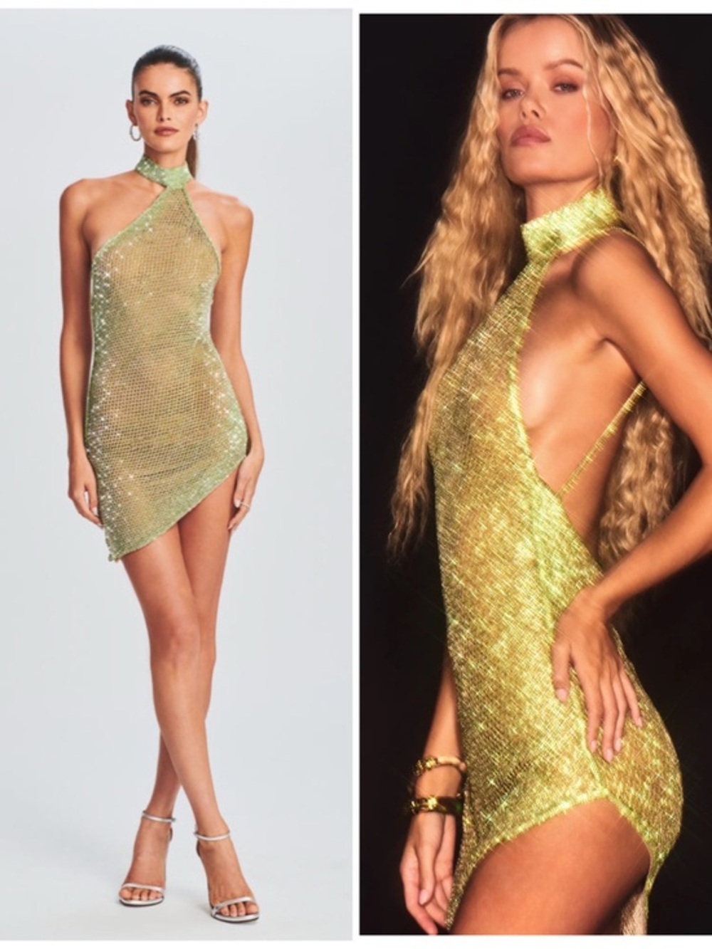 Retrofete Lime Green Sequin Halter Mini Dress